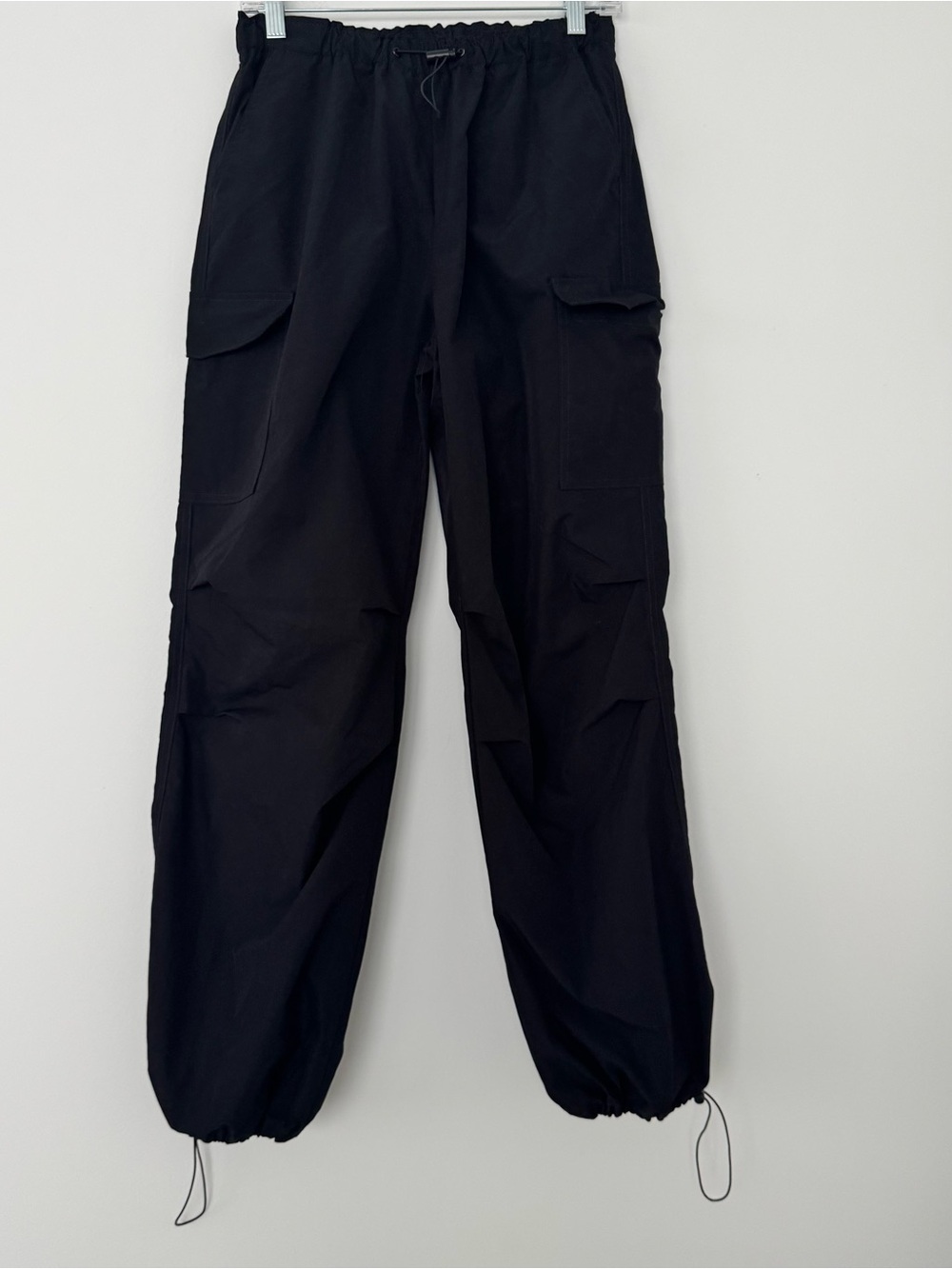 Love Tree Black Lightweight Parachute Cargo Pants Unisex M Drawstring Outdoor